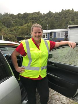 Home and Community Support Worker Hiedi Richards. (NB: vests have ‘Health Worker’ on the back)